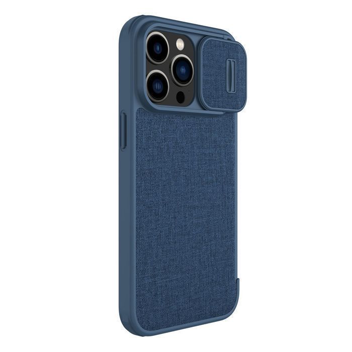 Etui Nillkin Qin Cloth Pro do iPhone 14 Pro z Klapką - Niebieskie