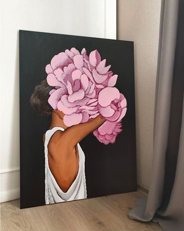 "Kobieta z kwiatami" obraz akrylowy