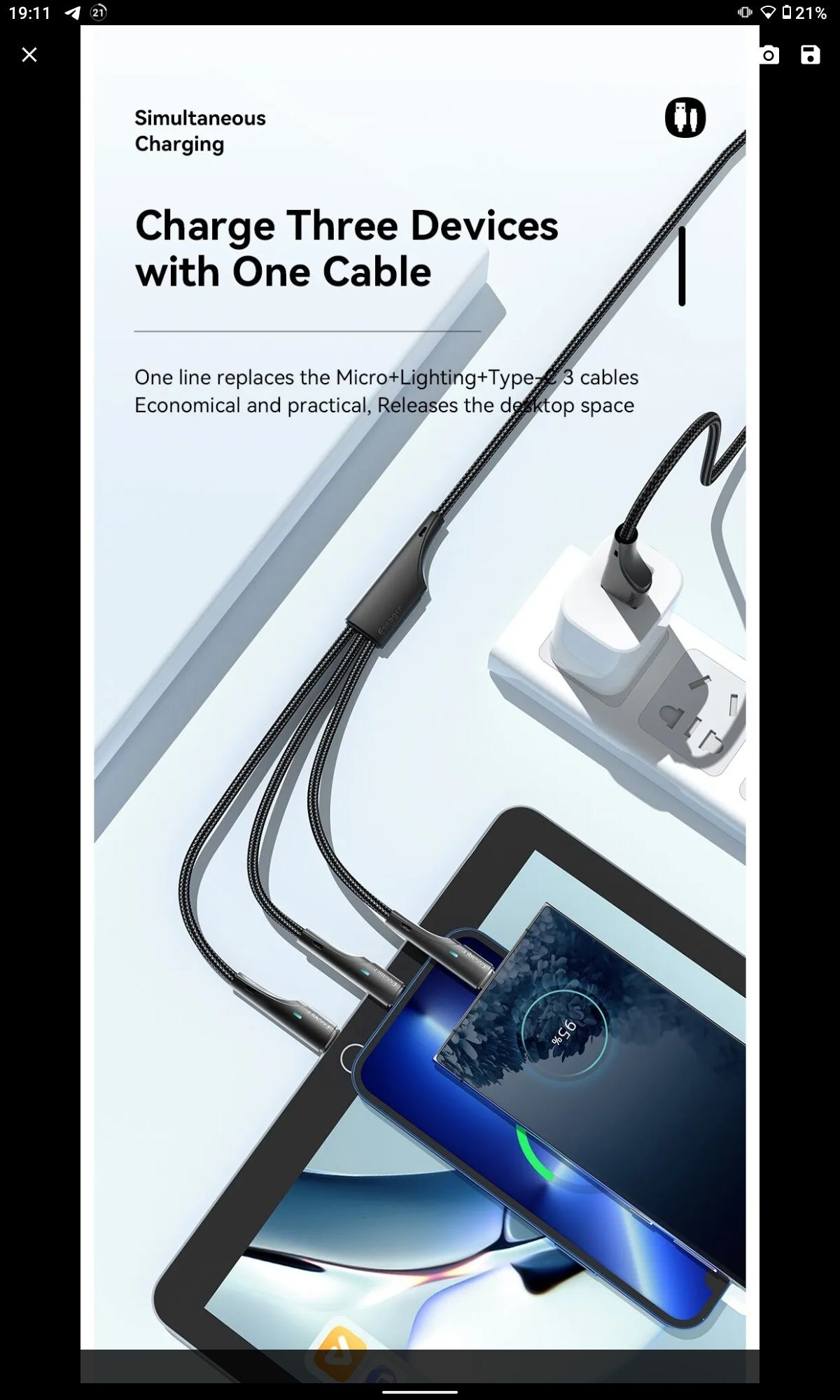 USB Type C, MicroUSB, IPHONE (3 in 1) кабель шнур, 1,2м. Скидка 50%