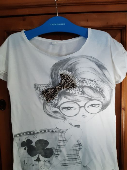 Zara zgrabny t - shirt white ciekawy print r M i 10/38