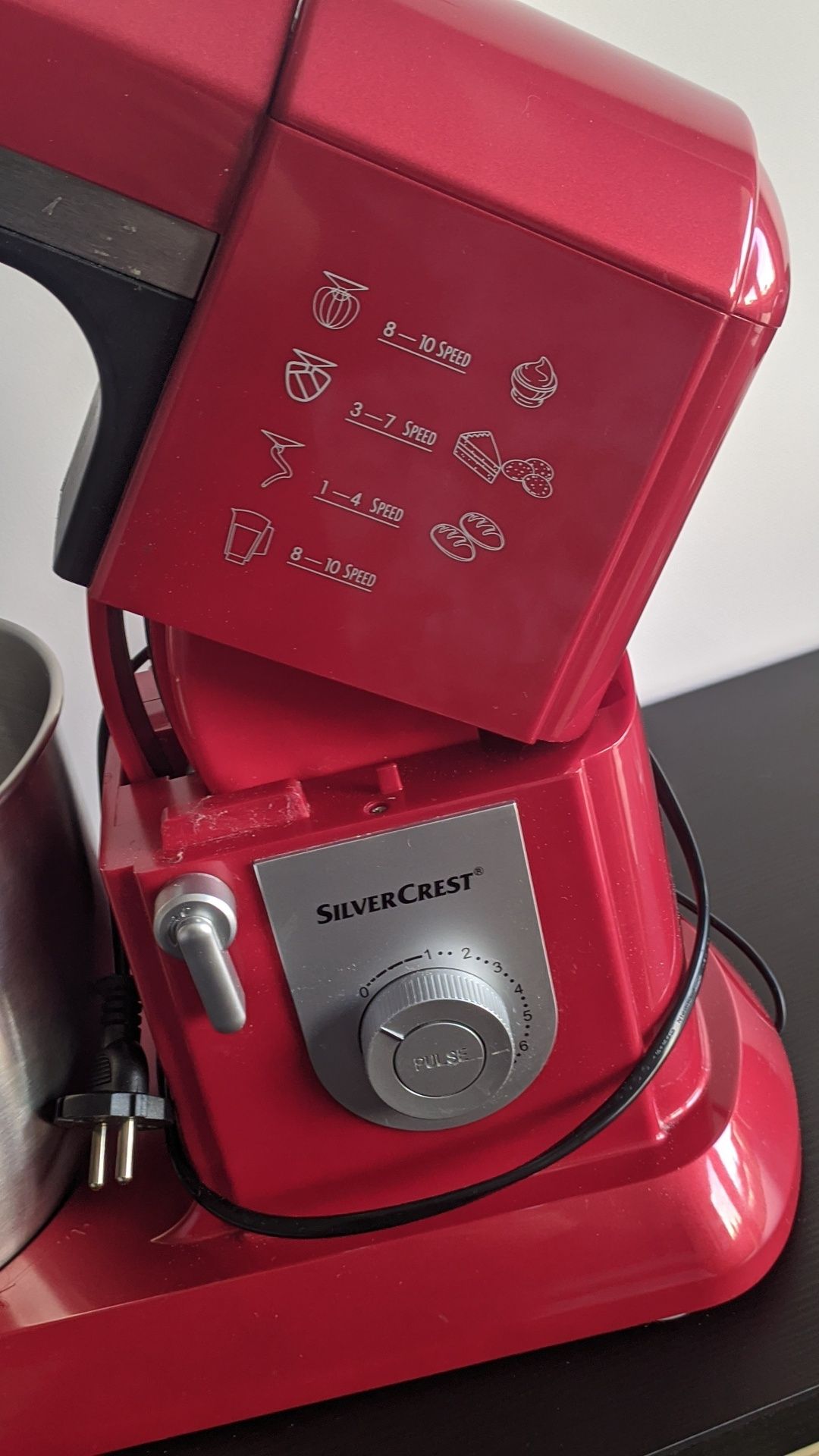 Kuchenny robot metalowa misa planetarny SILVERCREST 1300W 6,3L czerw