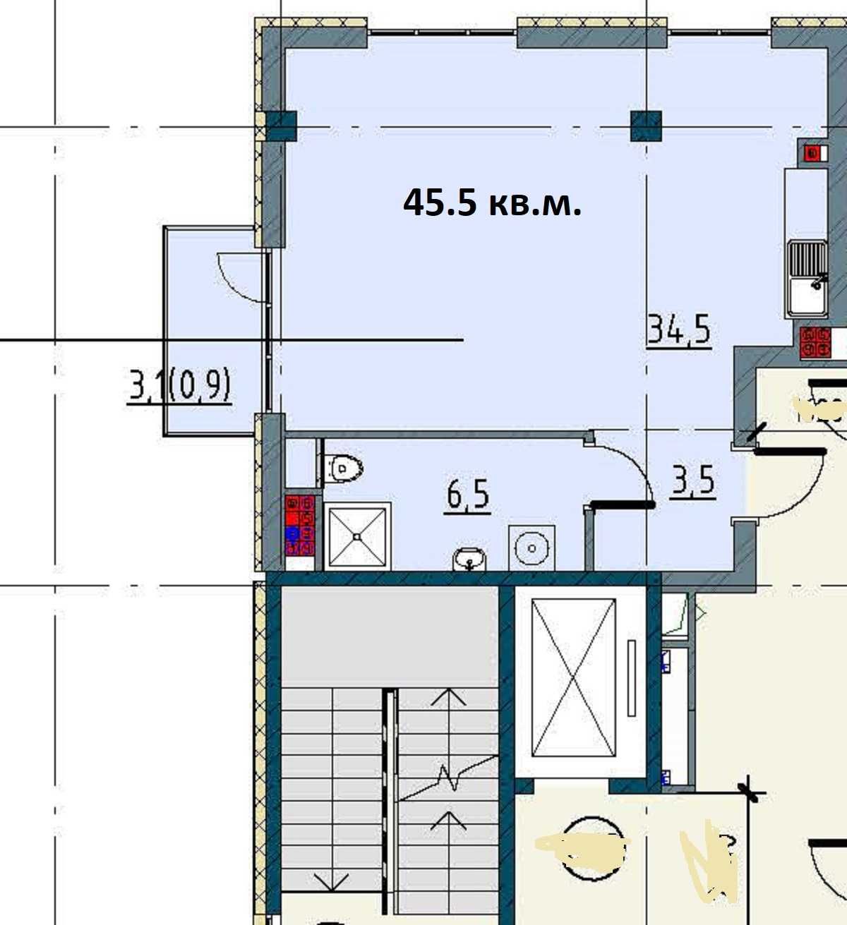 Продам 1 кімнатну квартиру вул. Рішельєвська, 45.5 кв.м.