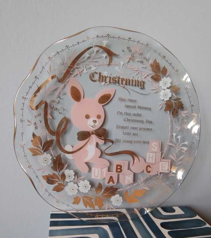 Patera talerz różowy narodziny dziecka baby shower chrzest chrzciny