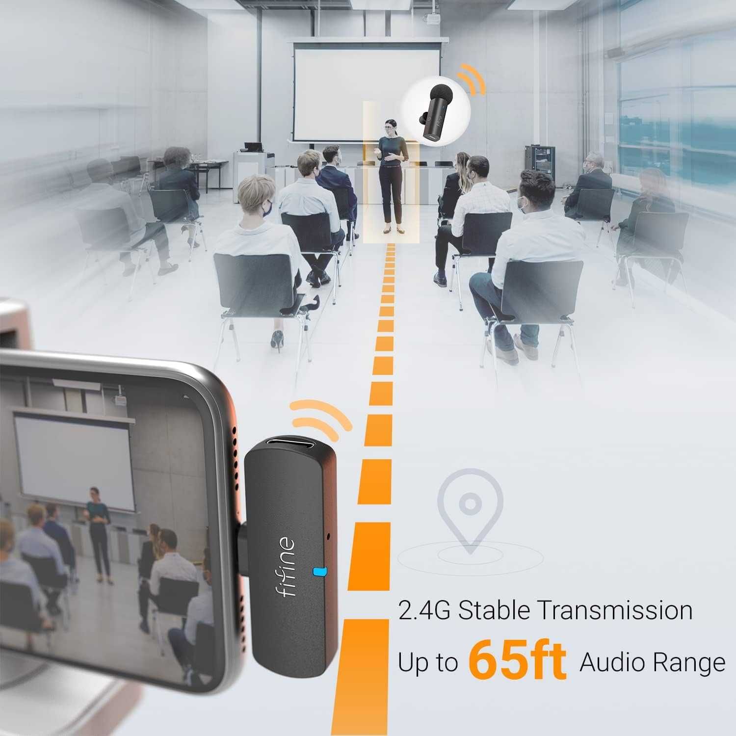 Fifine M6 mikrofon krawatowy bezprzewodowy 2.4 GHZ USB C