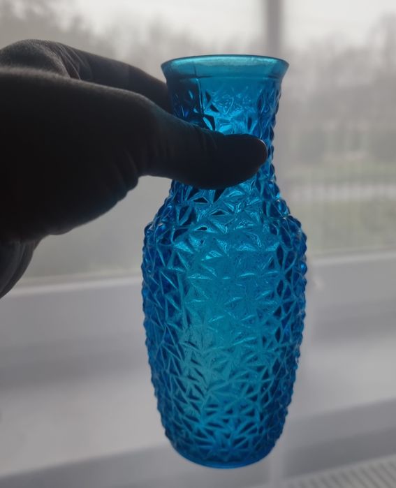 Turkusowy wazon lodowy grys huta Prądniczanka szkło PRL