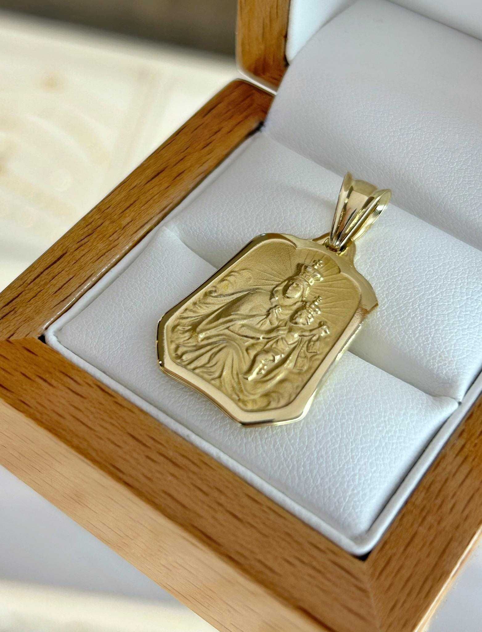 Nowy Złoty Medalik Duży Męski Szkaplerz Dwustronny Złoto 585 14k
