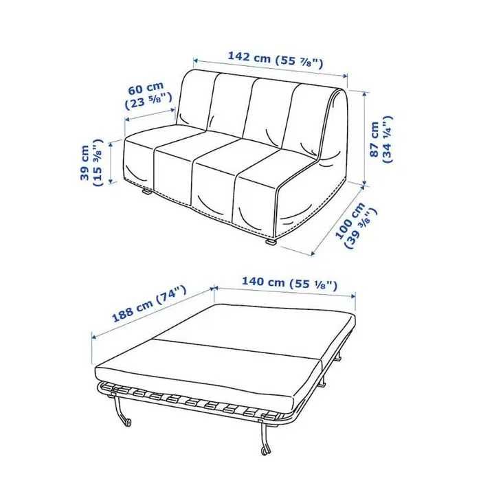 Ikea Sofa Lycksele 2-osobowa rozkładana + pojemnik na pościel