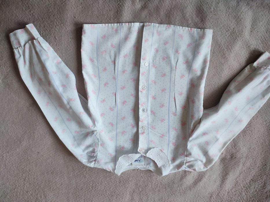 Koszula dla dziewczynki r. 110/116 retro vintage z haftowanym kołnierz