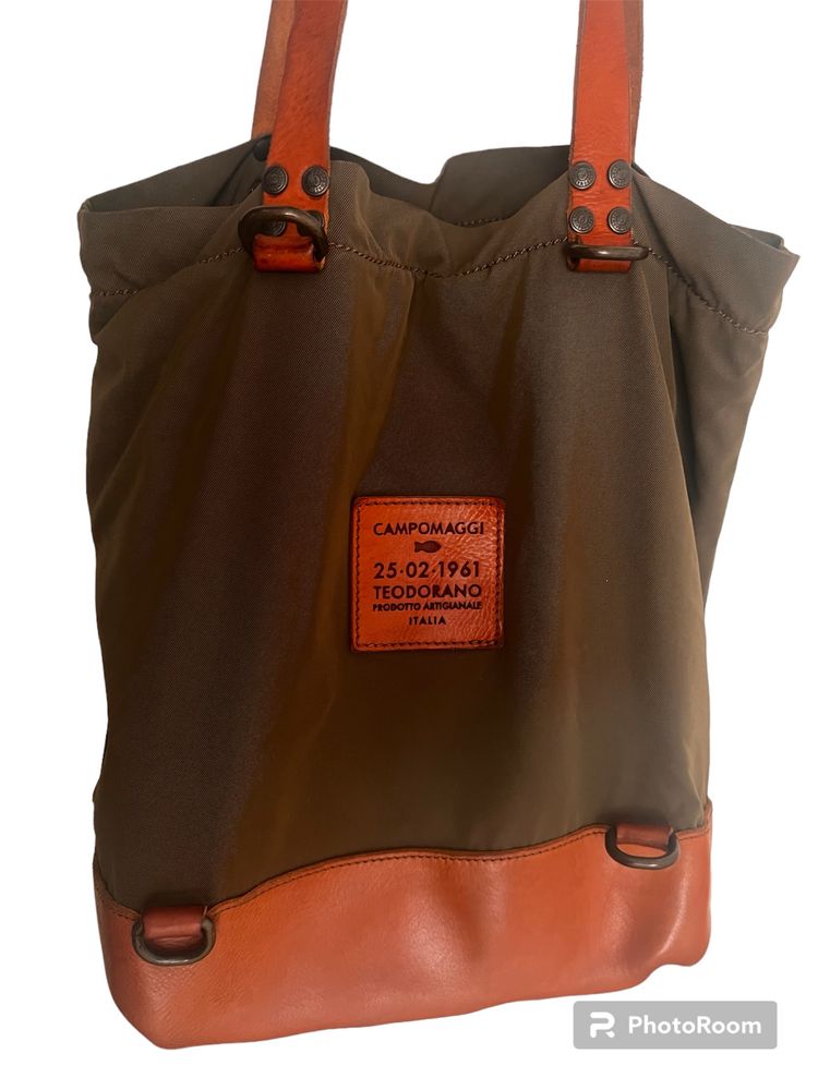 Torebka shopper Campomaggi tkanina khaki + skóra