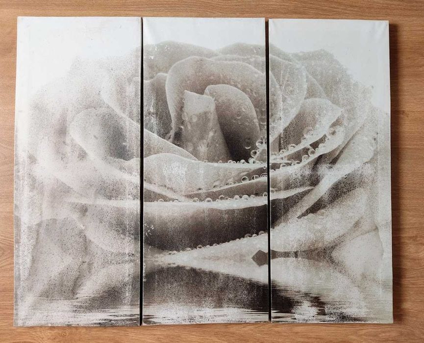 Quadro decorativo bicolor tripartido flor 72x60