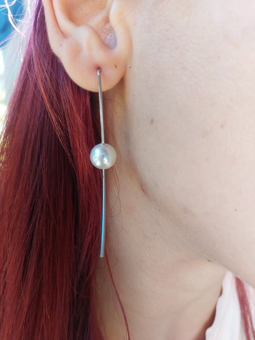 Срібні сережки - протяжки з перлинкою