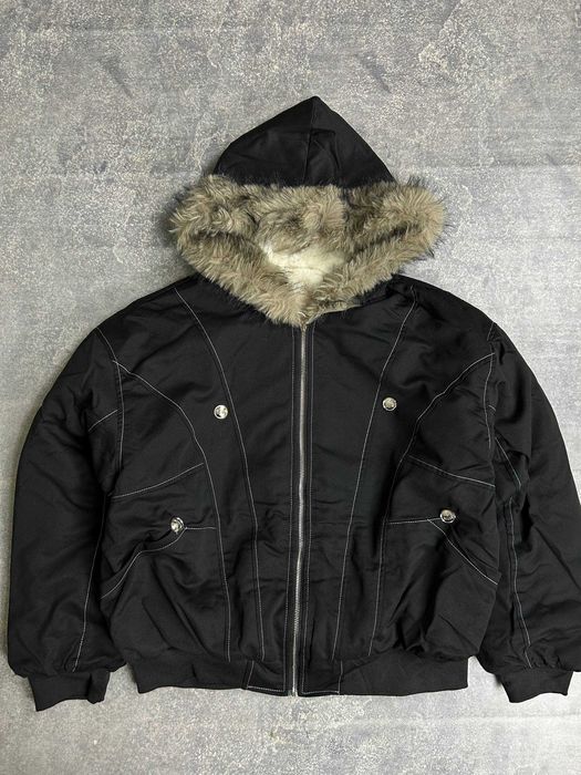 Бомбер Аляска куртка с мехом курточка черная на капишоне мех хутро M L