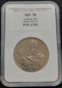 Srebrna moneta grading MS70 Jan Paweł II 10000zł 1987