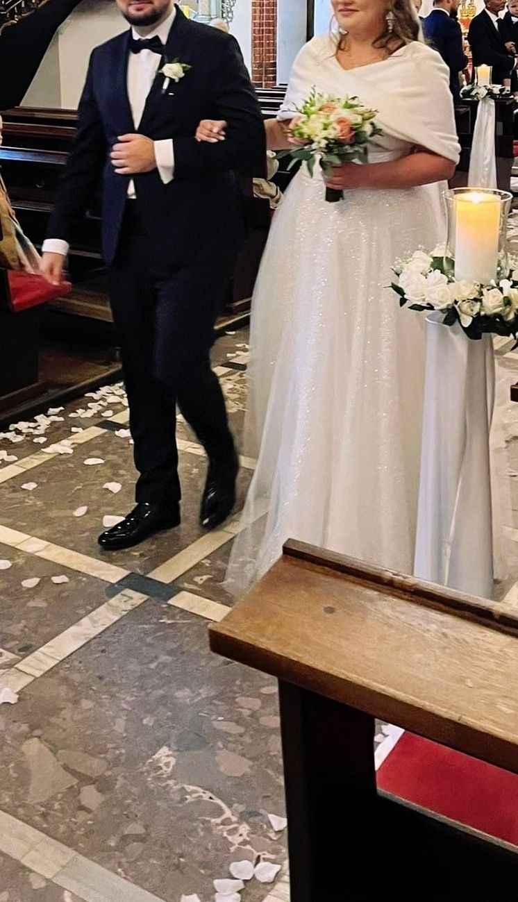 Suknia ślubna biała brokat błyszcząca księżniczka queen bridal 46