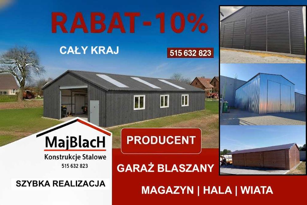 Garaż Blaszany Dwuspadowy | Popielaty |Wiata | Hala    - Maj-Blach