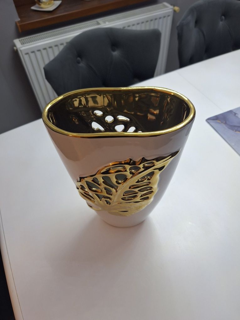 Wazon biało złoty glamour liść Ażurowy duży home & you wysyłka od 1 zł