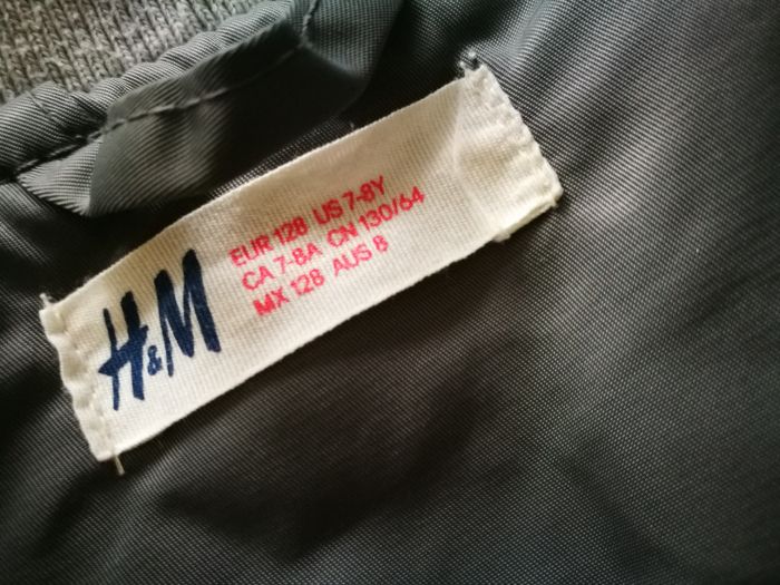 H&M rozm.128 (7/8lat) skórzana bomberka kurtka JESIEŃ szara CIEPŁA