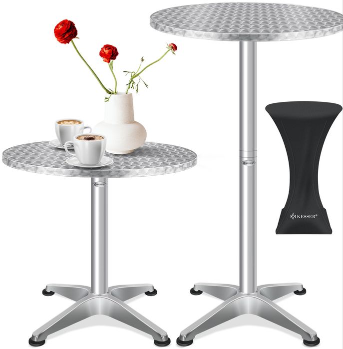 Stół bistro 2w1 z blatem aluminiowym 60 cm srebrny Kesser