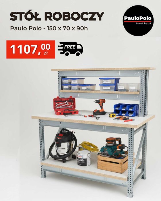Stół warsztatowy 150x70cm ocynkowany, dostawa GRATIS w całej Polsce