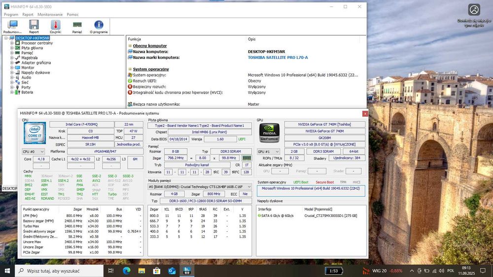 TOSHIBA Satellite  Pro L70-A/ 17,3" /i7 /SSD 275 GB/ 8GB RAM/ GT 740M