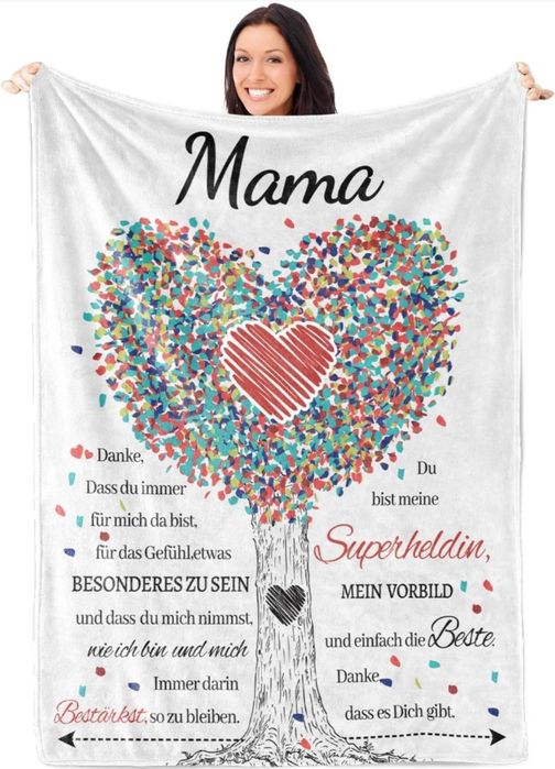 Koc flanelowy na Dzień Matki, koc dla mamy na Urodziny-niemiecki napis