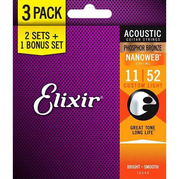 Струны Elixir 16544 Nanoweb Phosphor Bronze Custom Light 11-52 1 set