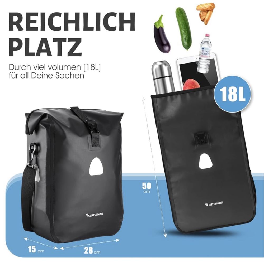 Nowa WESTGIRL torba, sakwa rowerowa, 2w1, wodoodporna, 18l, lekka!