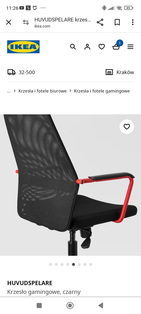 Krzesło gamingowe HUVUDSPELARE Ikea
Krzesło gamingowe,