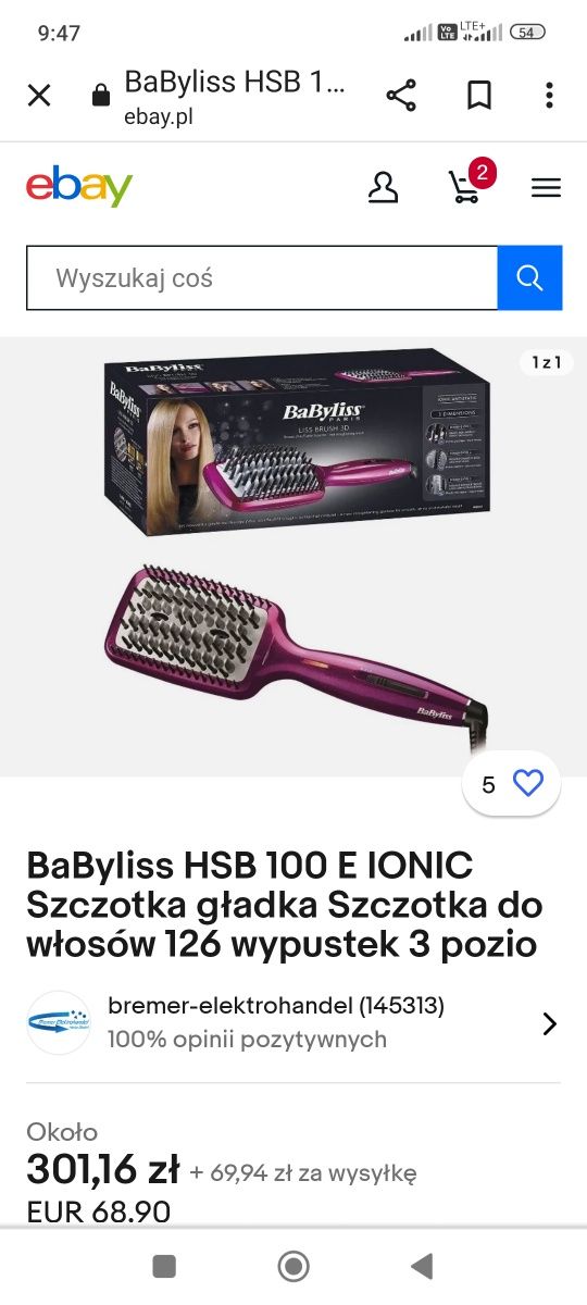 Szczotka prostująca Babyliss liss brush HSB100E
BaByliss Liss Brush HS