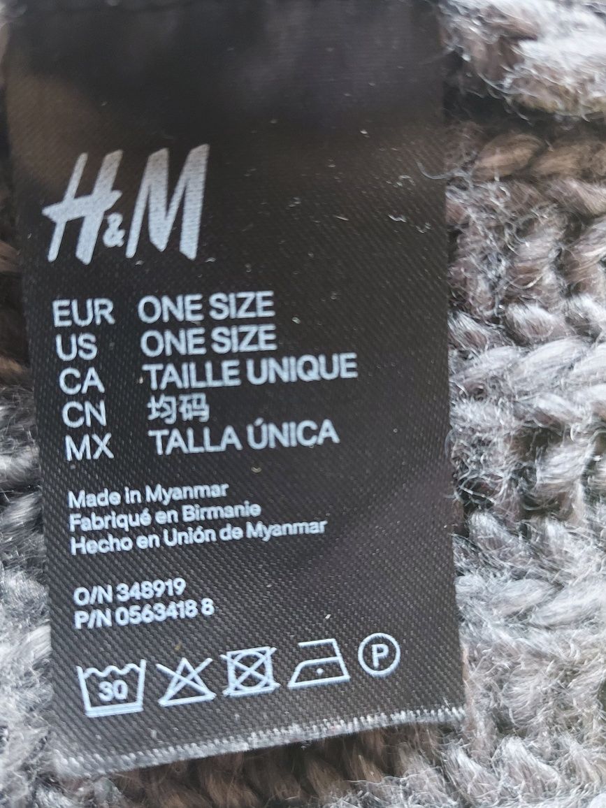 Komin gruby zimowy szary damski firma H&M  30%wełna