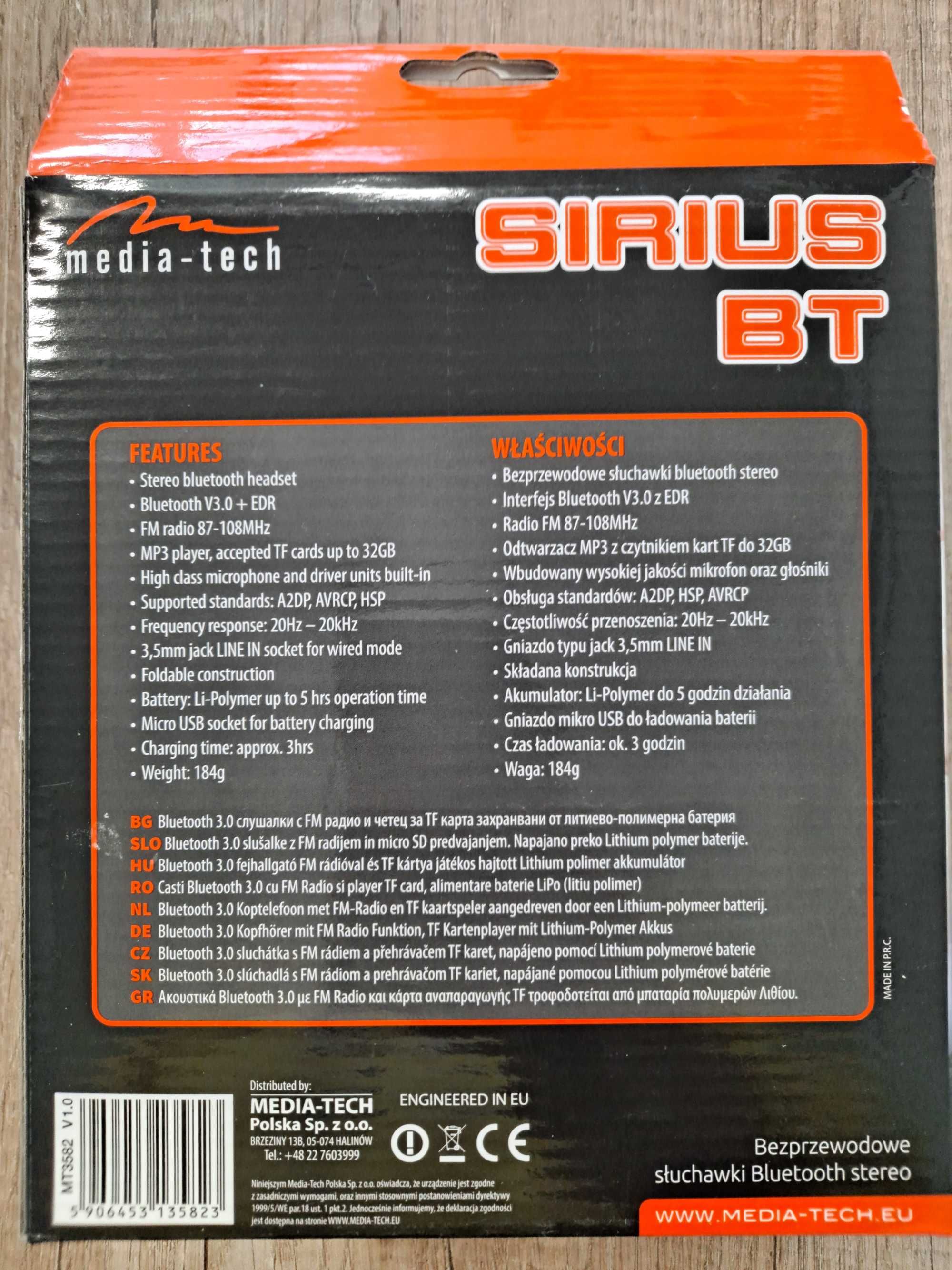 Słuchawki nauszne bezprzewodowe Sirius MT3582 Media-tech