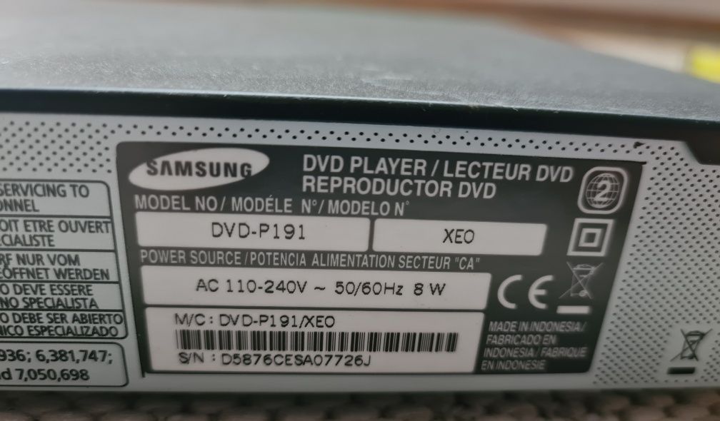 Odtwarzacz DVD Samsung DVD-P191 Dolby Digital DivX