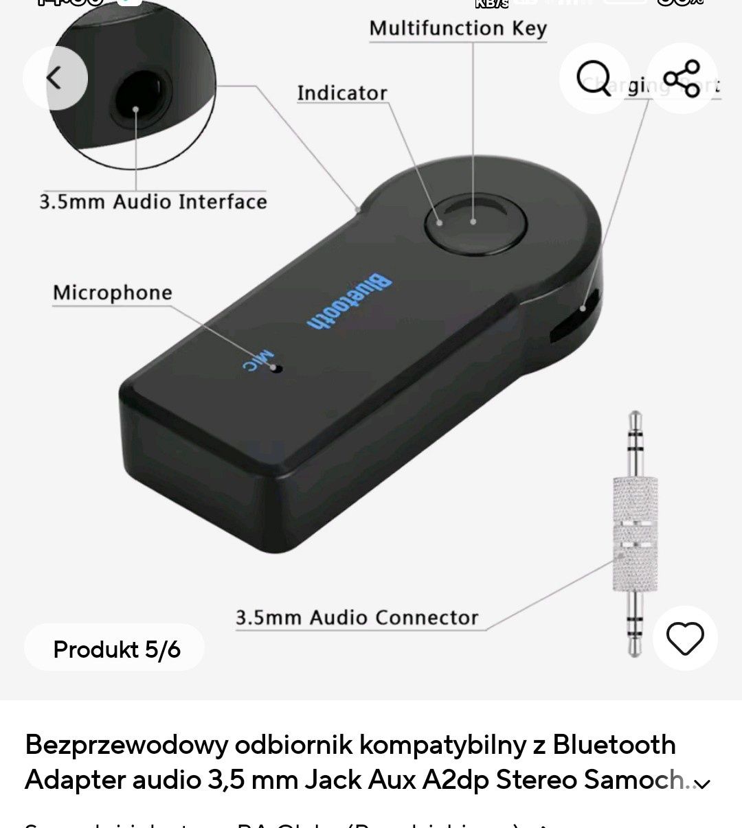 Bezprzewodowy odbiornik kompatybilny Bluetooth adapter audio