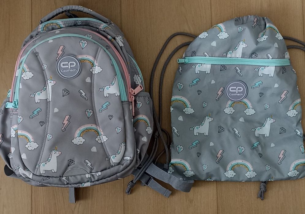 Plecak szkolny dla dziewczynki Cool Pack szary jednorożec + worek