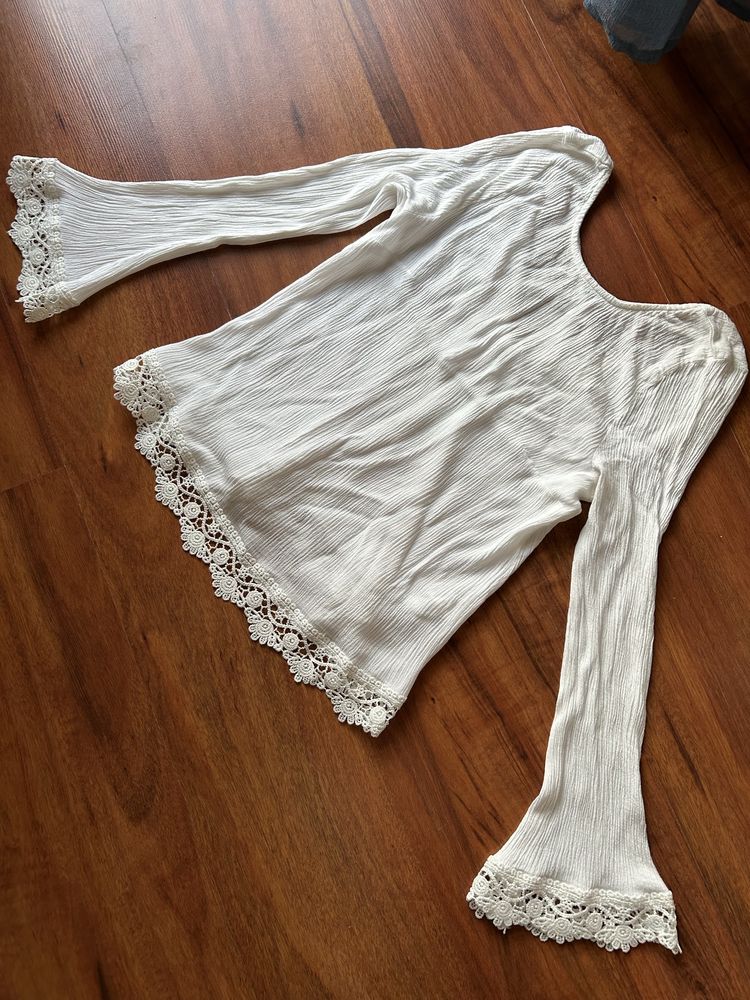 Biała bluzka z koronką H&M 34 coachella boho