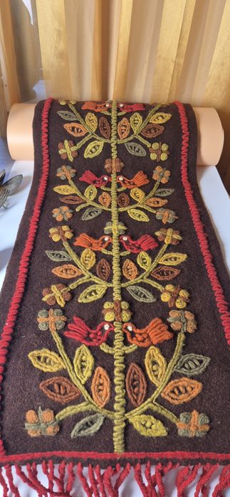 Cepelia PRL duży wełniany kilim z ptaszkami sumak