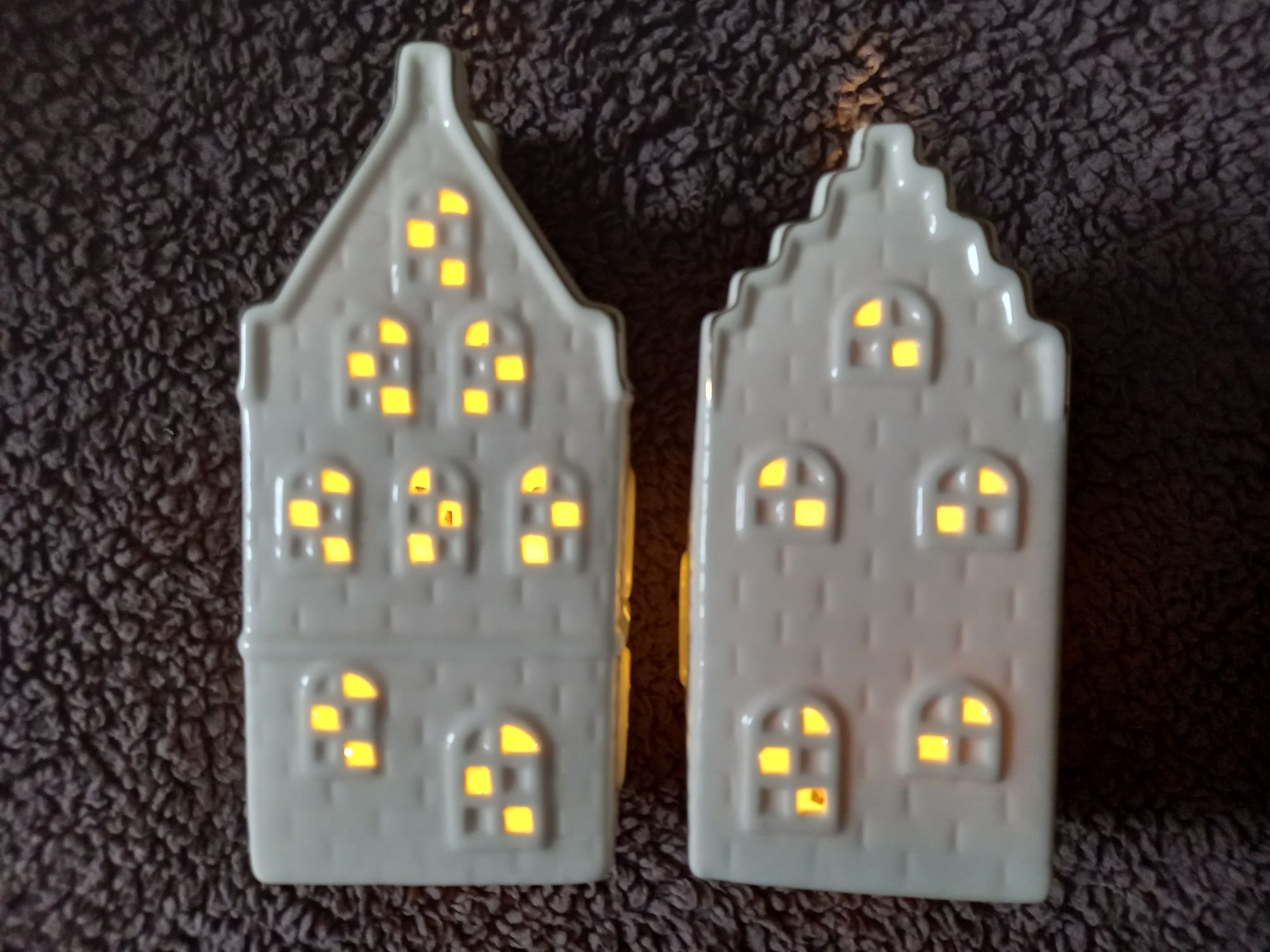 Zestaw 2x domek ceramiczny kamieniczka lampion led dekoracja święta