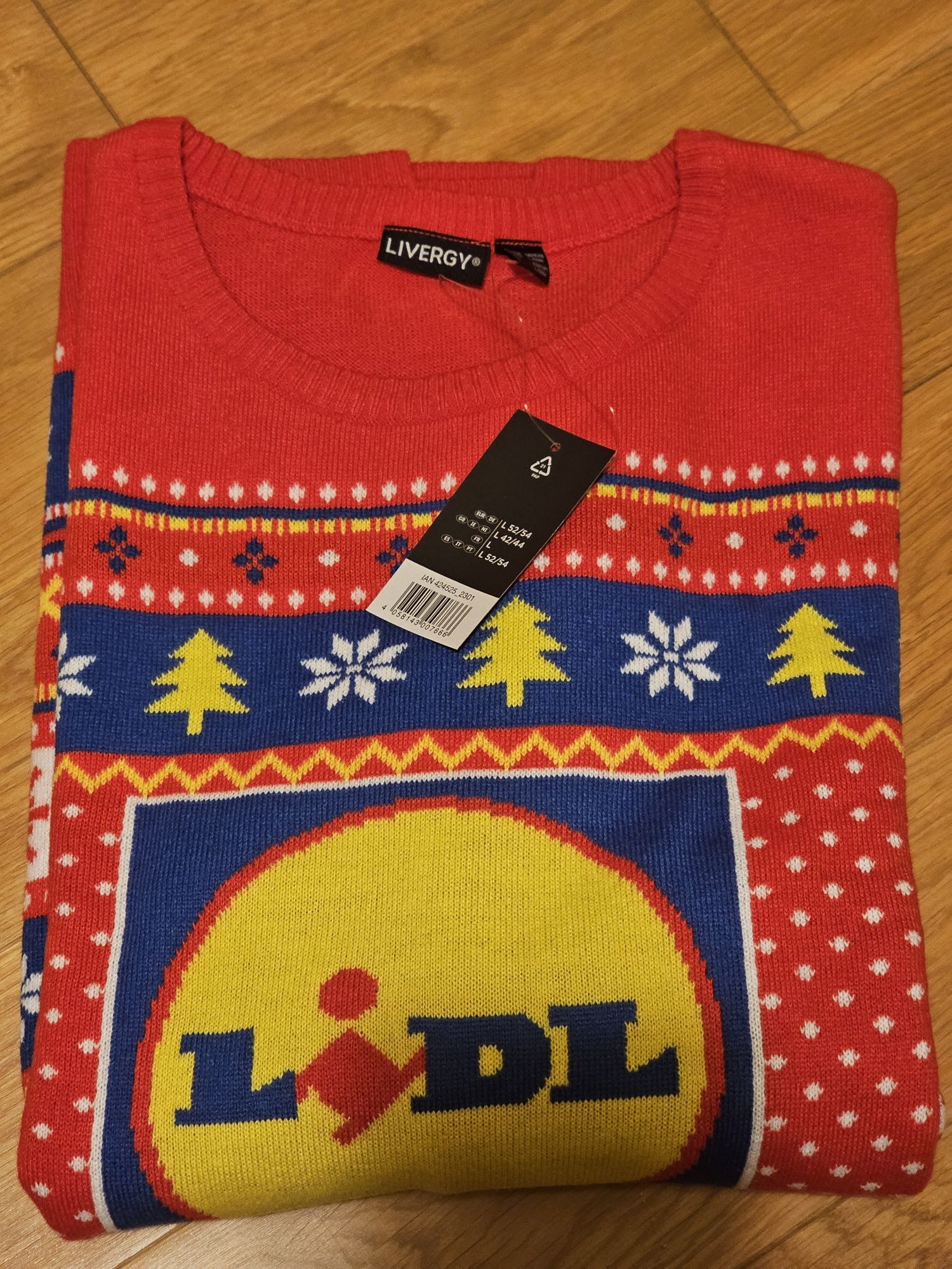 Sweter świąteczny LIDL, nowy, czerwony, metka, rozmiar L