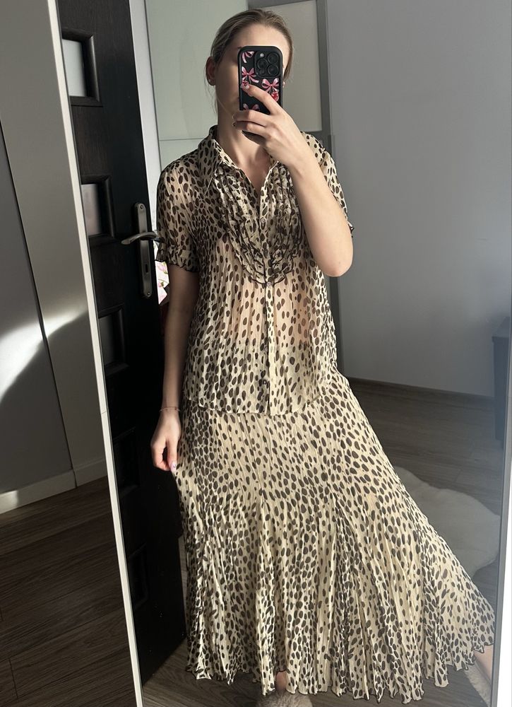 Komplet letni szyfonowy panterka spódnica maxi+bluzka Gerry Weber