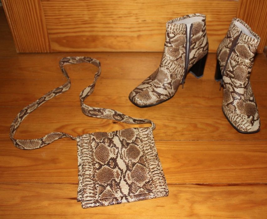 Casaco de pele de cobra verdadeira + botas + pochette