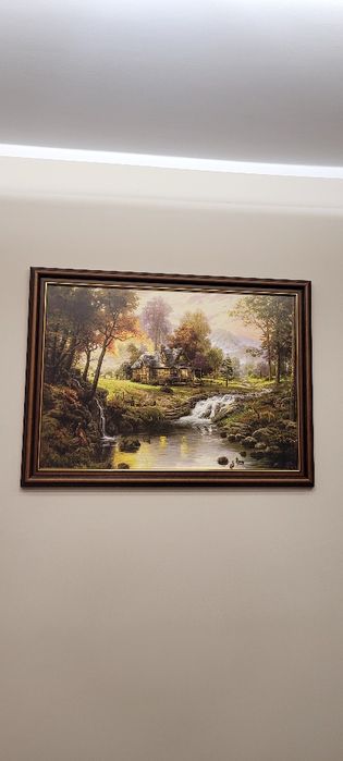 Obraz górski potok z domkiem