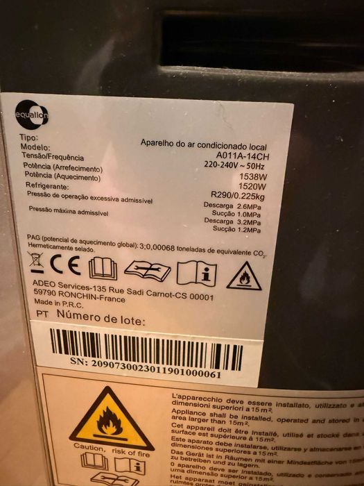 Ar Condicionado Portátil 14000 BTU - Equation A011A-14CH Quente e Frio