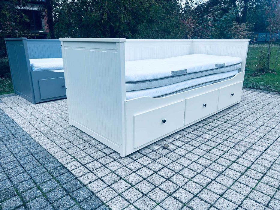 IKEA HEMNES Łóżko Leżanka z 3 szufladami, 2 materace, białe Transport