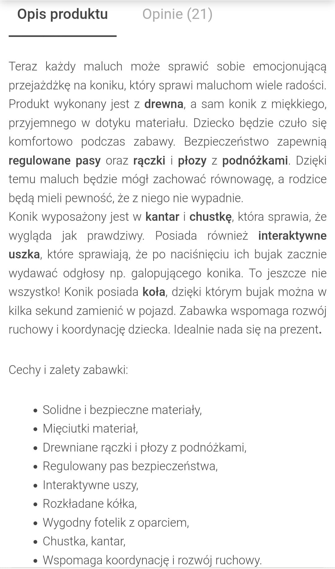 interaktywny konik na biegunach polly milly mally