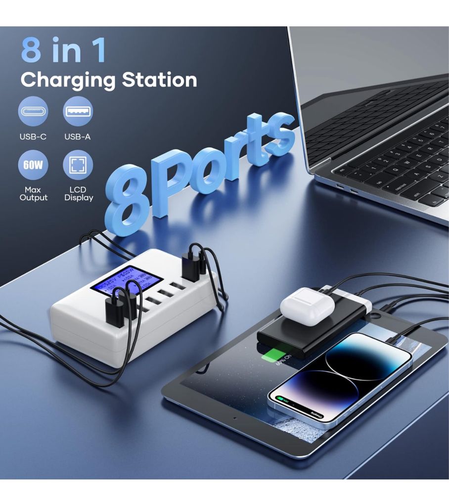 Stacja ładująca USB, ORIEMAC 60W 8 Port USB 12A
