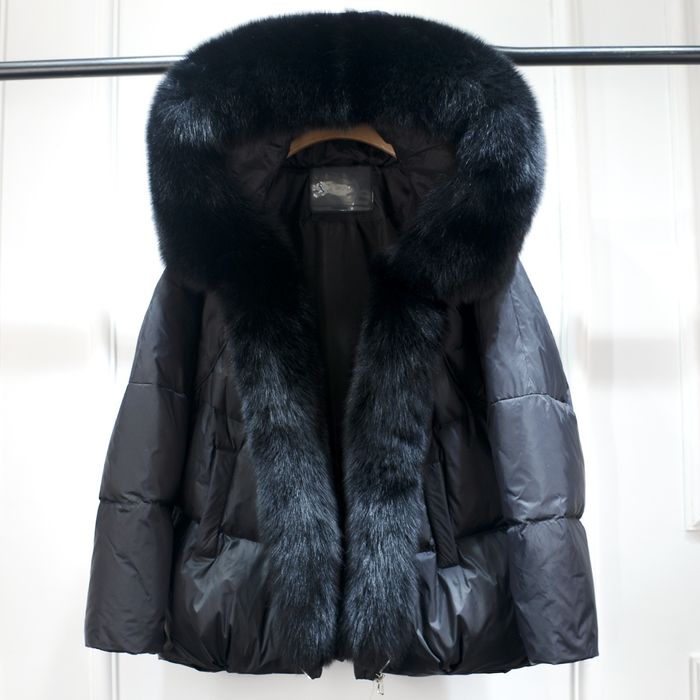 Kurtka damska ocieplana z kapturem puchowa futro naturalne