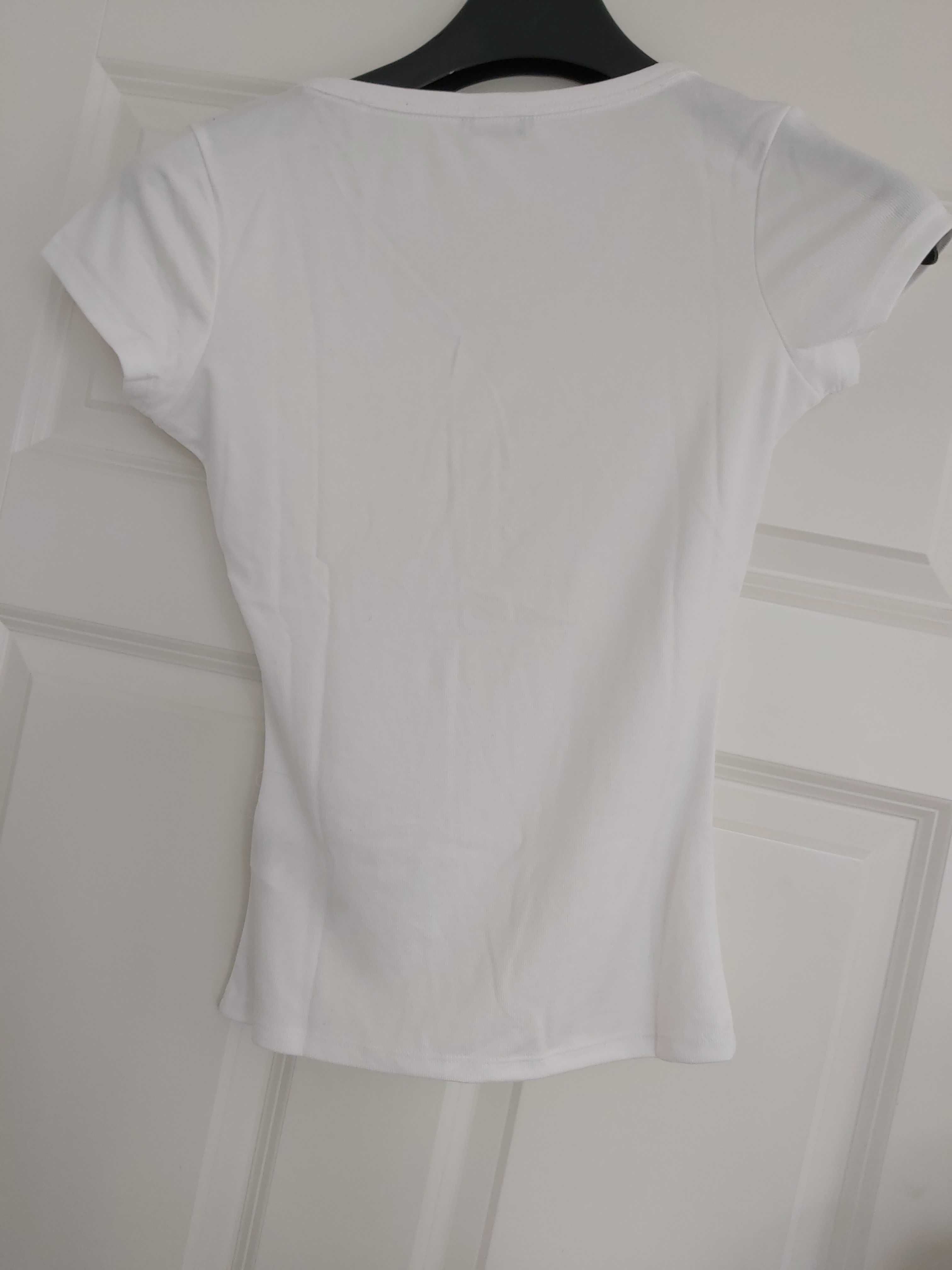 NOWY biały tshirt GUESS podkoszulek S cyrkonie TENCEL oddychajacy HIT