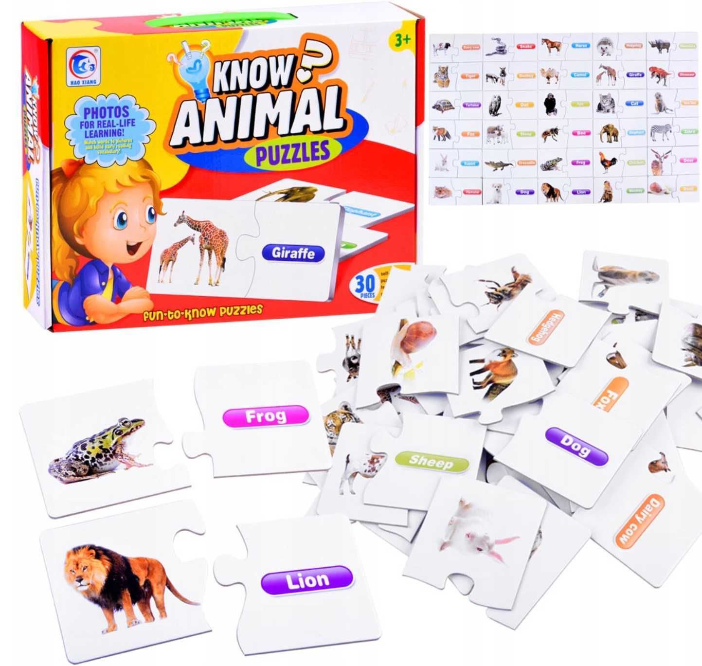 Edukacyjne puzzle zwierzęta JĘZYK ANGIELSKI zestaw