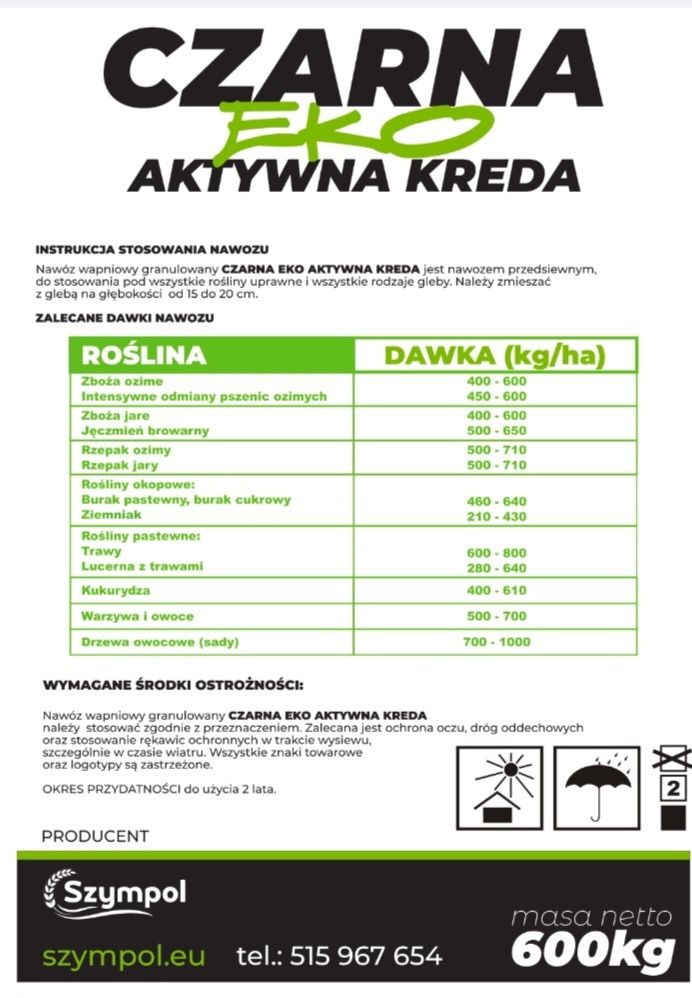 Czarna Aktywna Kreda nawozów granulowane 600kg