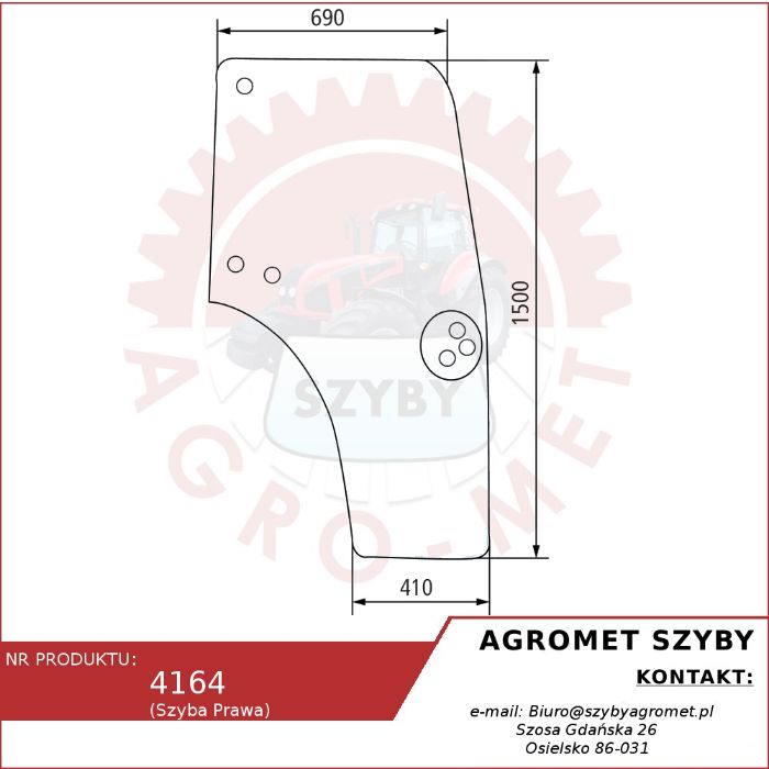 Szyba Drzwi Prawa ciągnika Case Quantum 65C, 65V, 75C ACX314